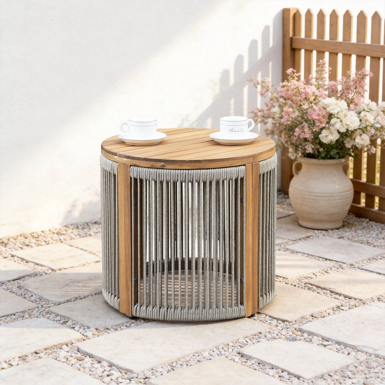 CAVEN Solid Wood Round Outdoor Side Table