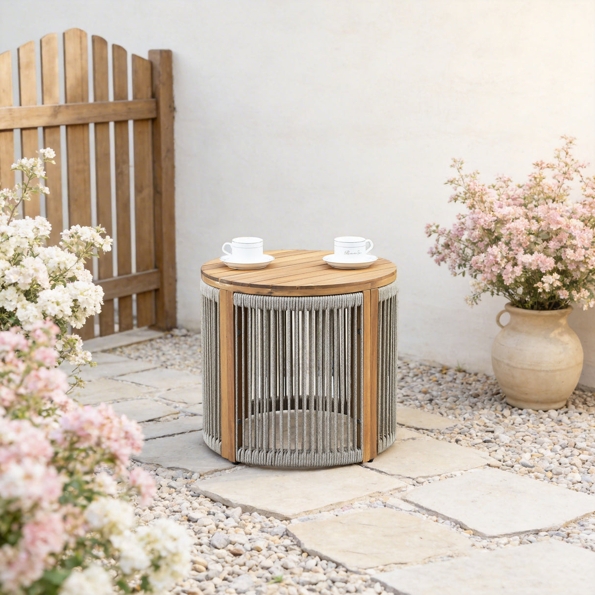 CAVEN Solid Wood Round Outdoor Side Table