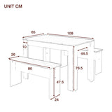 Dining Table Set with 2 Benches - Artificial Marble Kitchen & Dining Table for Small Spaces, Grey & White
