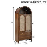 Rattan Effect Sideboard with 2 Drawers - Vintage Storage Cabinet with Arched Design for Living Room and Bedroom, Walnut