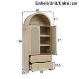 Rattan Effect Sideboard with 2 Drawers - Vintage Storage Cabinet with Arched Design for Living Room and Bedroom, Oak