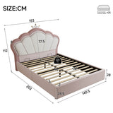 4ft6 Double Upholstered Storage Bed - Velvet Hydraulic Bed Frame with Lift-Up Storage Function, Pink