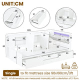 3ft Single Tatami Wooden Bed Frame - Reversible Design with Underbed Storage, LED Linen Headboard and Charging Station, White
