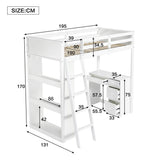 3ft Kids Bunk Bed with Desk & Storage – White Wooden Bed with 4-Step Ladder, Drawers & Shelves