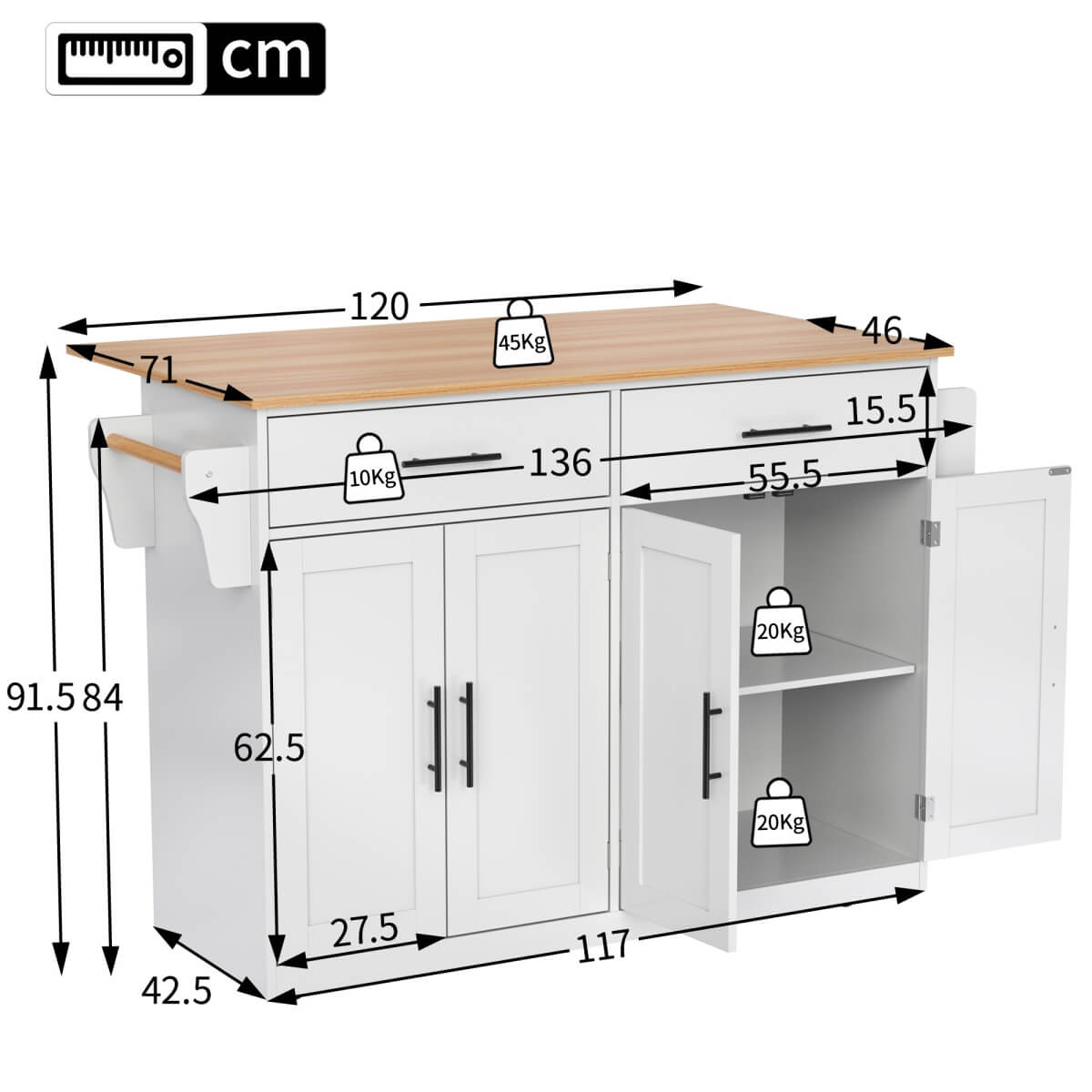 Kitchen Island Trolley with Drop Leaf - Rolling Serving Cart with Storage