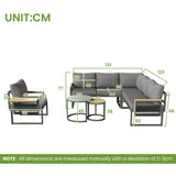 5-6 Seater Rope Woven Garden Furniture Set - Corner Sofa with Armchair and Nesting Coffee Tables, Grey
