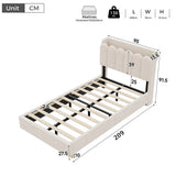 3ft Single Upholstered Storage Bed - Velvet Bed Frame with Storage Headboard, USB & Type-C Charging Ports and Reading Light, Beige