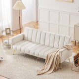 Modern Velvet Sofa Bed - Adjustable Backrest & Armrests, Convertible Sleeper with Metal Legs for Living Room, Bedroom & Guest Room, Beige
