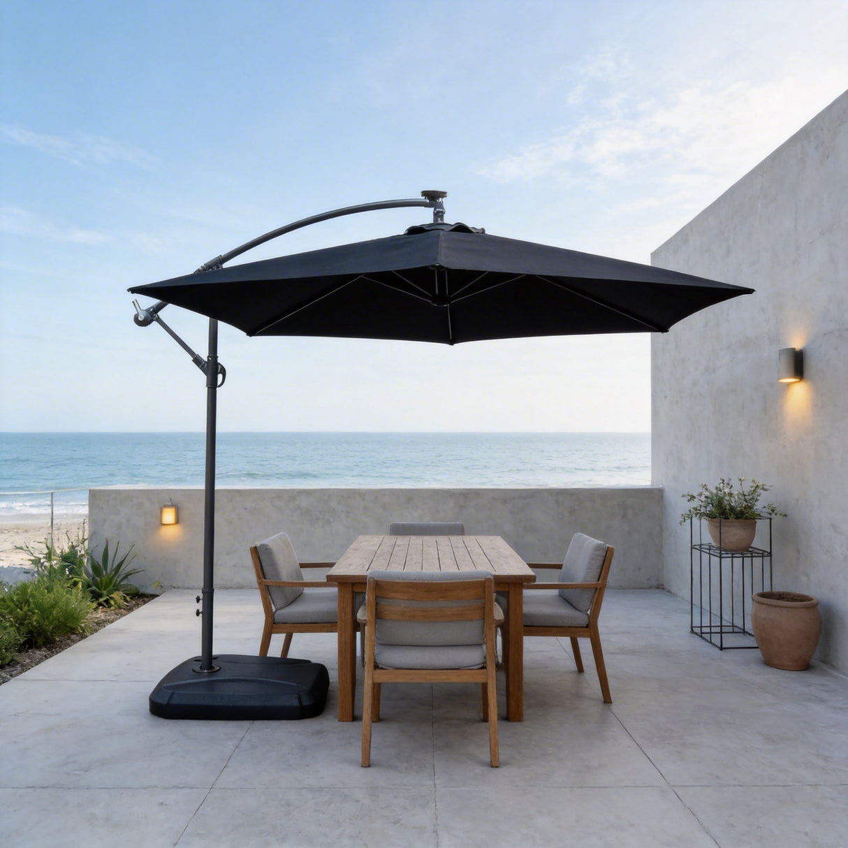 Cantilever Garden Parasol with Steel Frame -8 Rib, Vented Canopy & Weighted Base