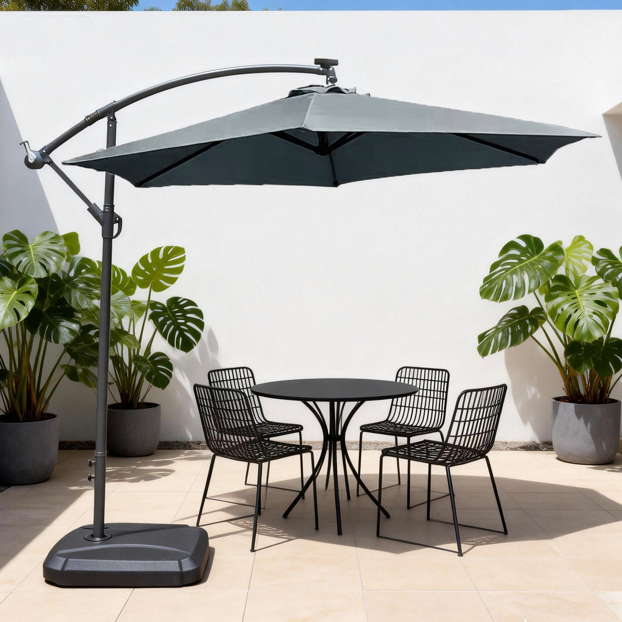 Cantilever Garden Parasol with Steel Frame -8 Rib, Vented Canopy & Weighted Base