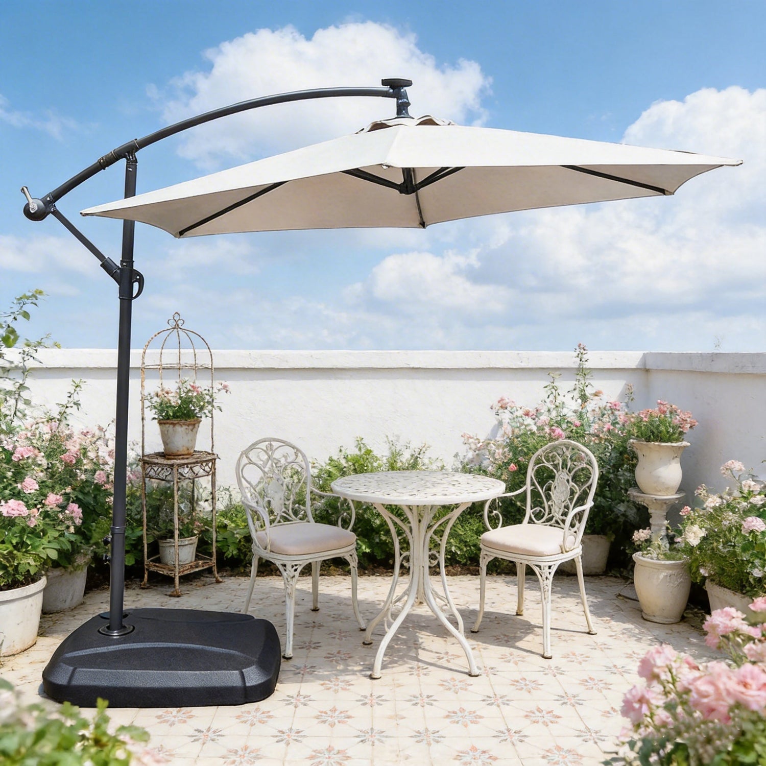 Cantilever Garden Parasol with Steel Frame -8 Rib, Vented Canopy & Weighted Base