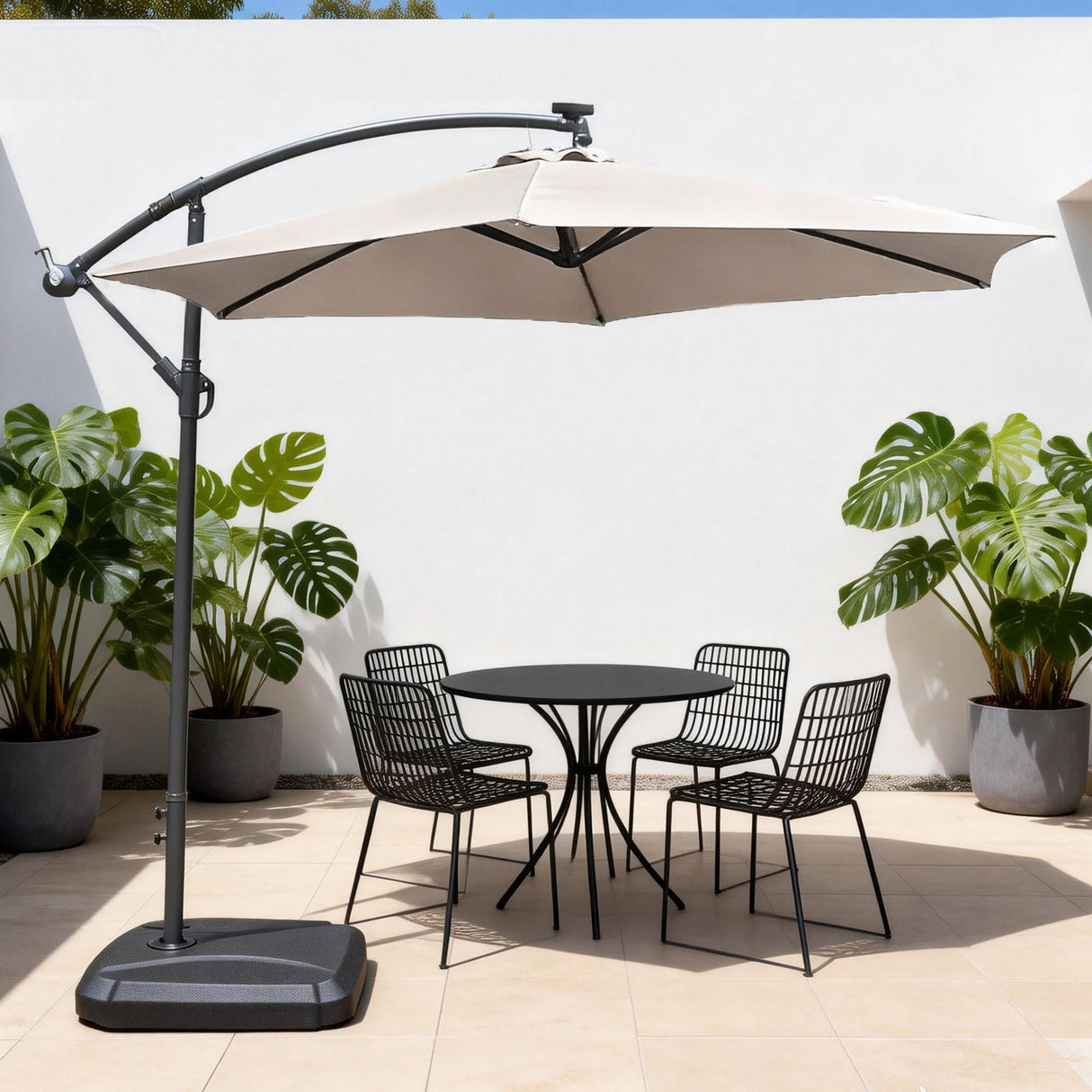 Cantilever Garden Parasol with Steel Frame -8 Rib, Vented Canopy & Weighted Base