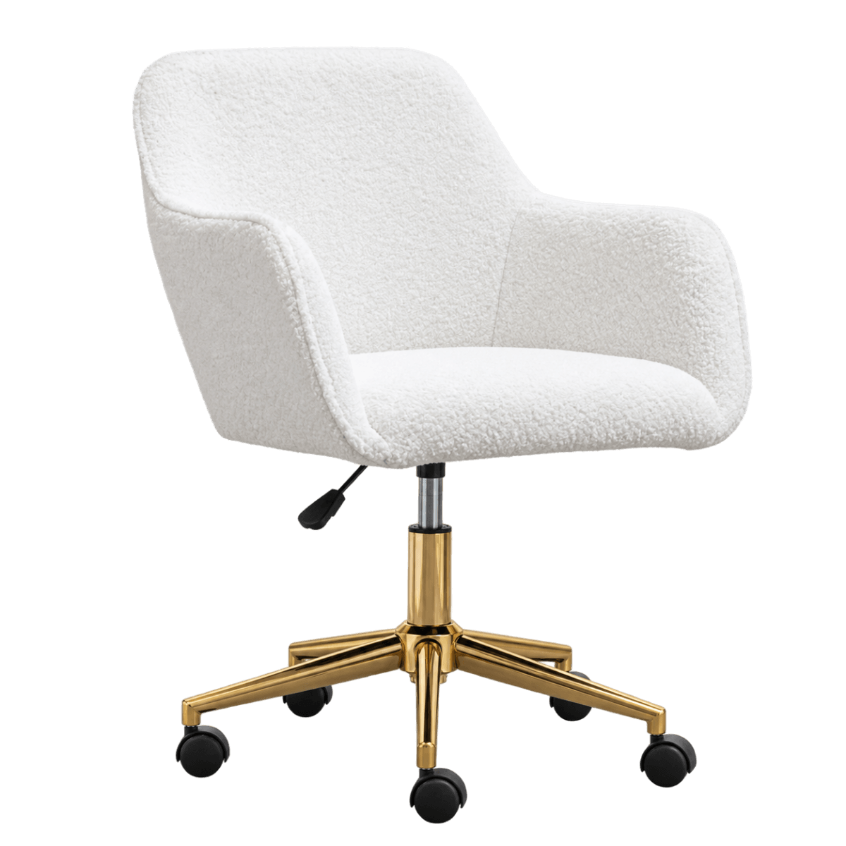 Teddy Fabric Office Chair - Adjustable Height Swivel Chair with Gold Legs, White