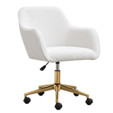 Teddy Fabric Office Chair - Adjustable Height Swivel Chair with Gold Legs, White