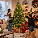 Realistic Full Green Artificial Christmas Tree - Lush PVC Xmas Tree with Pre-Lit Warm White LED Lights for Indoor Festive Decoration, 6ft/7ft