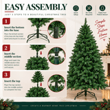 Realistic Full Green Artificial Christmas Tree - Lush PVC Xmas Tree for Indoor Home & Festive Decoration, 5ft/6ft/7ft