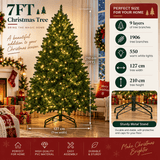 Realistic Full Green Artificial Christmas Tree - Lush PVC Xmas Tree with Pre-Lit Warm White LED Lights for Indoor Festive Decoration, 6ft/7ft