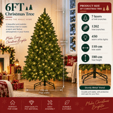 Realistic Full Green Artificial Christmas Tree - Lush PVC Xmas Tree with Pre-Lit Warm White LED Lights for Indoor Festive Decoration, 6ft/7ft