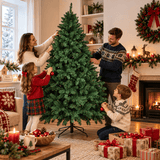 Realistic Full Green Artificial Christmas Tree - Lush PVC Xmas Tree for Indoor Home & Festive Decoration, 5ft/6ft/7ft