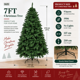 Realistic Full Green Artificial Christmas Tree - Lush PVC Xmas Tree for Indoor Home & Festive Decoration, 5ft/6ft/7ft