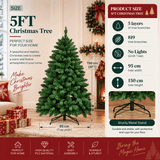 Realistic Full Green Artificial Christmas Tree - Lush PVC Xmas Tree for Indoor Home & Festive Decoration, 5ft/6ft/7ft