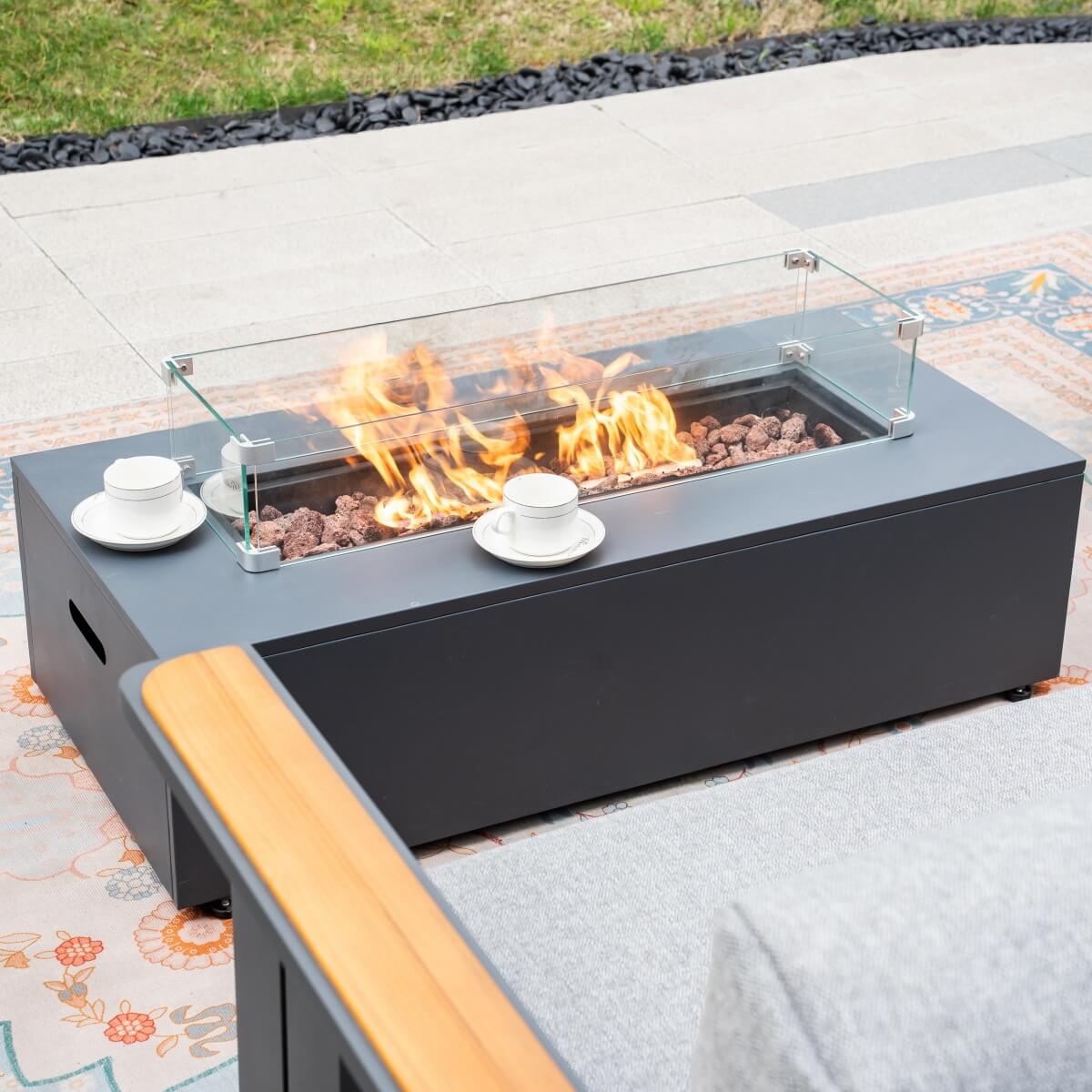 VAREL 4-Piece Sofa Set with ZENITH Fire Pit Table (2 Armchairs + 2-Seater)