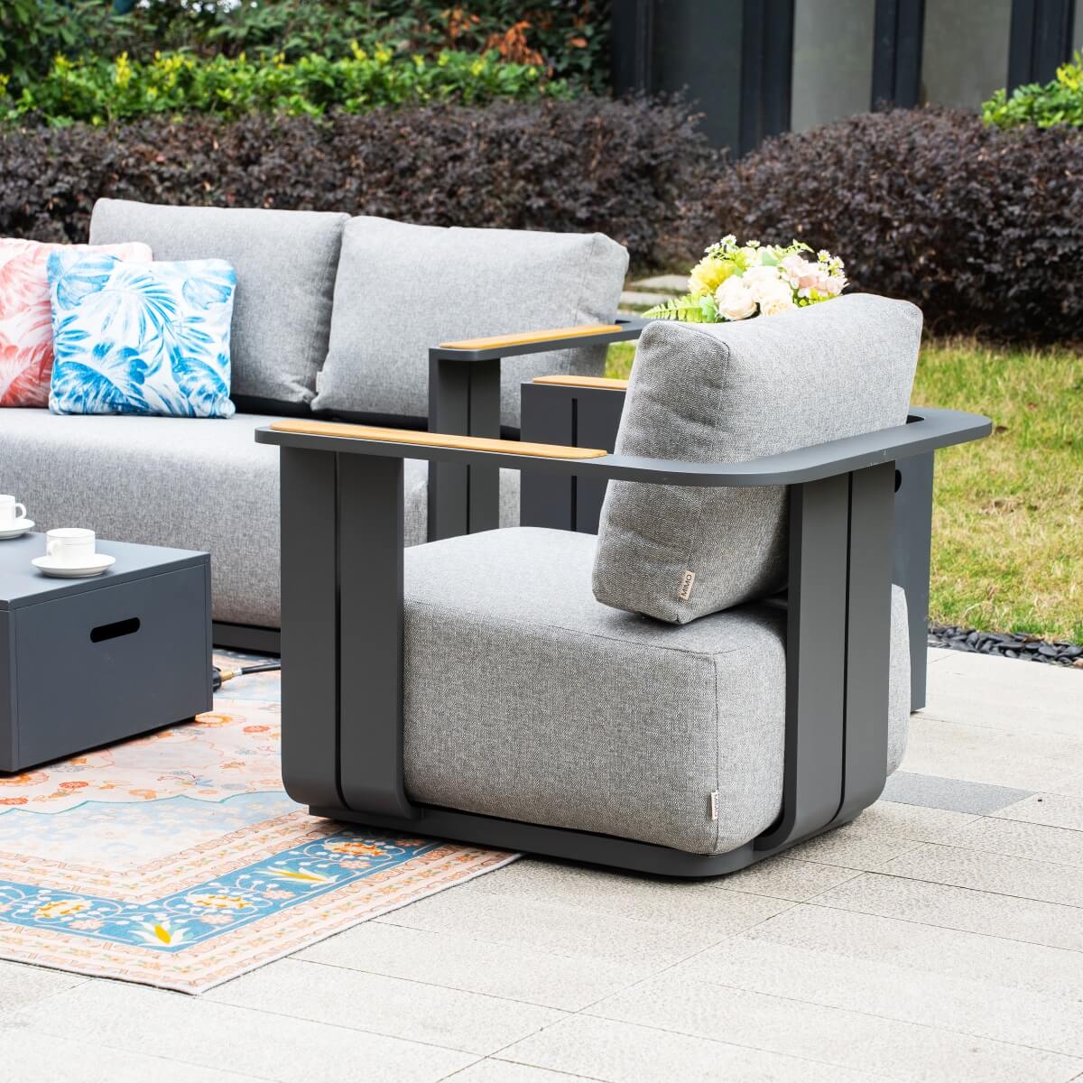 VAREL 4-Piece Sofa Set with ZENITH Fire Pit Table (2 Armchairs + 2-Seater)