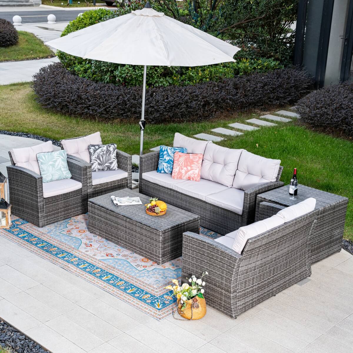 7-Seater Outdoor Sofa Set with Storage Box - PAS-1503-GR