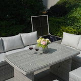 8 Seater Outdoor Rattan Sofa Set with Side Table & Footstools - Garden Furniture Set, Whitewash