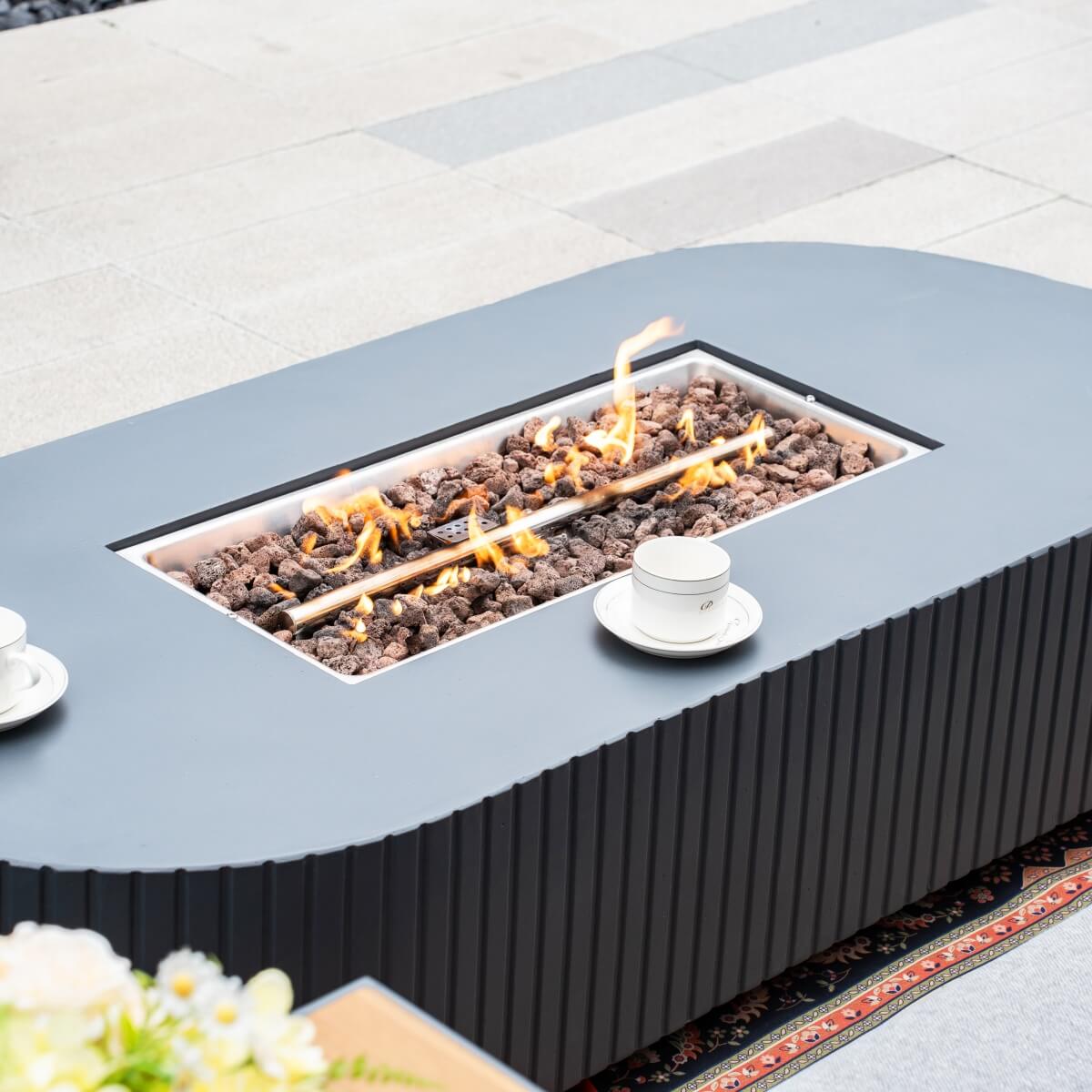 VAREL 4-Piece Sofa Set with LYRIN Fire Pit Table (2 Armchairs + 3-Seater)