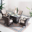 Outdoor Rattan Fire Pit Dining Set with Aluminium Frame — Lift-Top Fire Table & 4 Armchairs