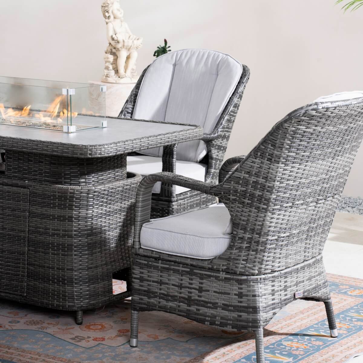 Outdoor Rattan Fire Pit Dining Set with Aluminium Frame — Lift-Top Fire Table & 4 Armchairs