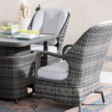 Outdoor Rattan Fire Pit Dining Set with Aluminium Frame — Lift-Top Fire Table & 4 Armchairs