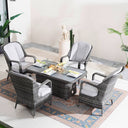 Outdoor Rattan Fire Pit Dining Set with Aluminium Frame — Lift-Top Fire Table & 4 Armchairs