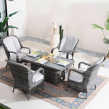 Outdoor Rattan Fire Pit Dining Set with Aluminium Frame — Lift-Top Fire Table & 4 Armchairs