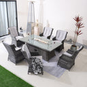 6-Seater Outdoor Patio Dining Set – Rectangle Fire Pit Table for Garden and Terrace