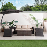 6 Seater Outdoor Garden Lounge Set – Rattan Sofa with Coffee Table and Side Table Featuring Built-In Storage, Cushions Included