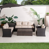 6 Seater Outdoor Garden Lounge Set – Rattan Sofa with Coffee Table and Side Table Featuring Built-In Storage, Cushions Included