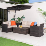 6 Seater Outdoor Garden Lounge Set – Rattan Sofa with Coffee Table and Side Table Featuring Built-In Storage, Cushions Included