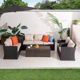 7 Seater Outdoor Garden Lounge Set – Rattan Sofa with Coffee Table and Side Table Featuring Built-In Storage