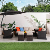 8 Seater Outdoor Garden Lounge Set – Rattan Sofa with Coffee Table and Side Table with Built-In Storage, Footstools and Cushions Included