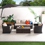 5 Seater Outdoor Garden Lounge Set – Rattan Sofa with Coffee Table Featuring Built-In Storage, Cushions Included