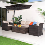 5 Seater Outdoor Garden Lounge Set – Rattan Sofa with Coffee Table Featuring Built-In Storage, Cushions Included