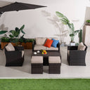 6 Seater Outdoor Rattan Sofa Set - Garden Lounge with Coffee Table Featuring Built-In Storage and Footstools