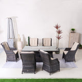 6-Seater Outdoor Patio Dining Set – Rectangle Fire Pit Table for Garden and Terrace