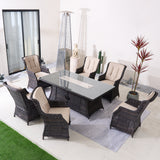 6-Seater Outdoor Patio Dining Set – Rectangle Fire Pit Table for Garden and Terrace