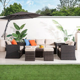 9 Seater Outdoor Rattan Sofa Set – Garden Lounge with Rectangular Coffee Table Featuring Built In Storage and Footstools
