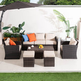 7 Seater Rattan Garden Sofa Set – Outdoor Lounge Set with Storage Coffee Table and Footstools