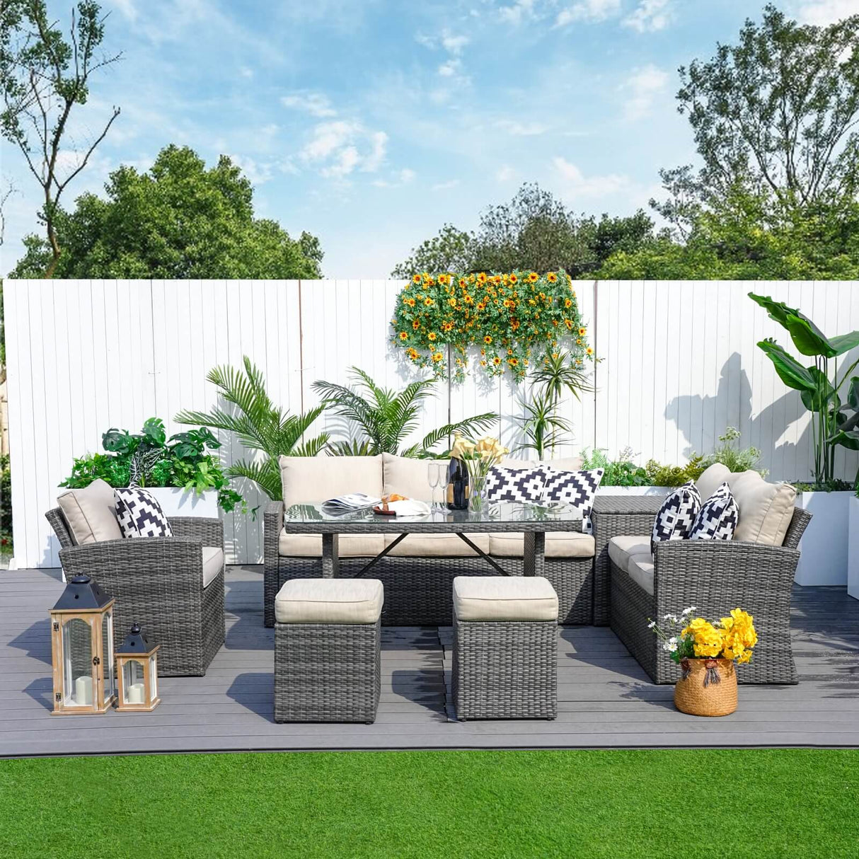 8-Seater  Outdoor Rattan Conversation Set with Storage Box - PAS-1403B