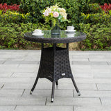 Outdoor Rattan Dining Table - Round Garden Table, Aluminium Frame